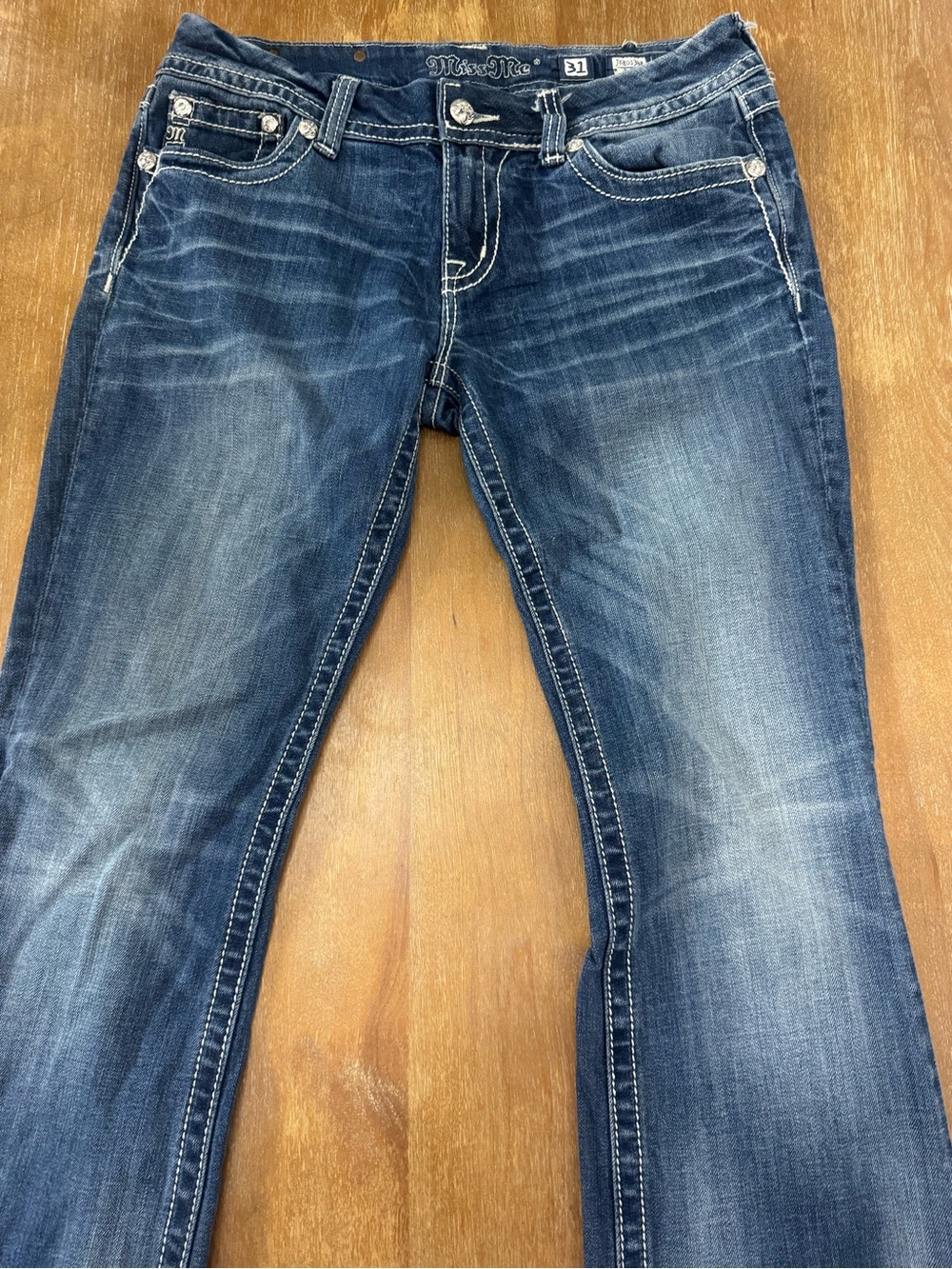 Miss Me Womens Medium Dark Blue Bootcut Jeans with Contrast Stitching